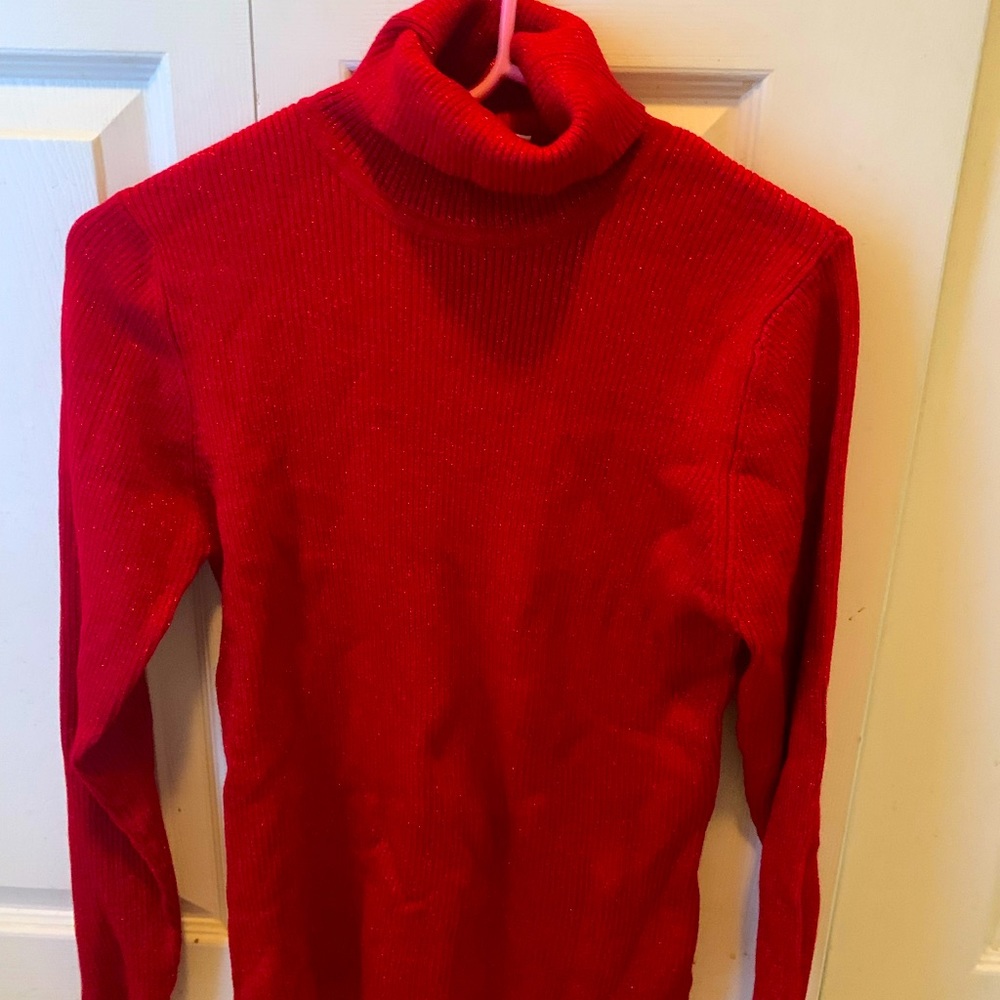 Red Metallic Turtleneck Sweater